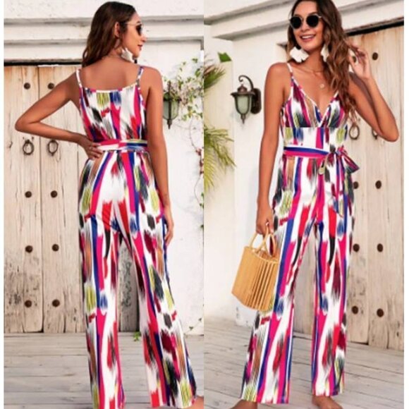 Women's High Rise Colorful Print Fashion Jumpsuit - Picture 3 of 5
